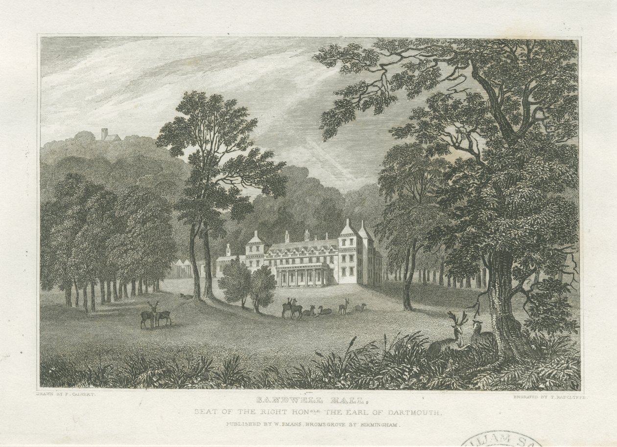 Sandwell Park - Hall (incisione) da Frederick Calvert
