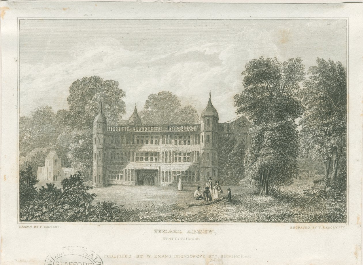 Tixall Hall - Portineria: incisione, nd [c 1830] da Frederick Calvert