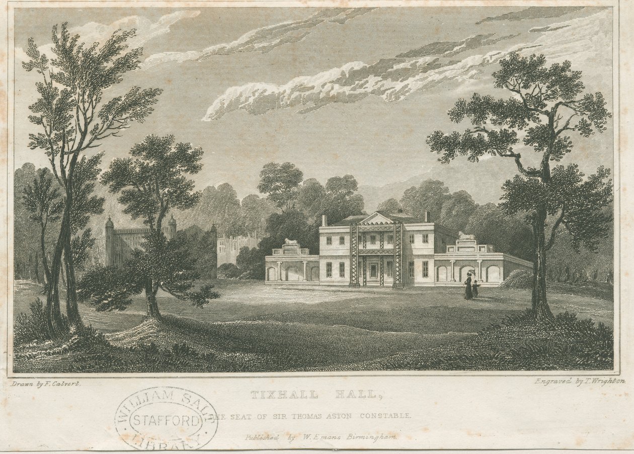 Tixall Hall (incisione) da Frederick Calvert