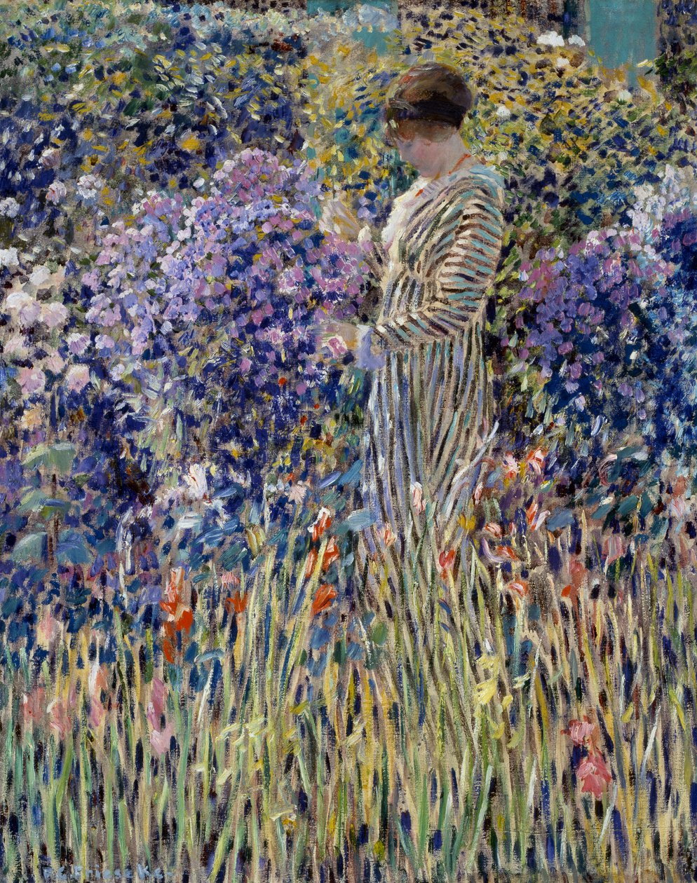 Donna in giardino, circa 1912, dipinto di Frederick Carl Frieseke da Frederick Carl Frieseke