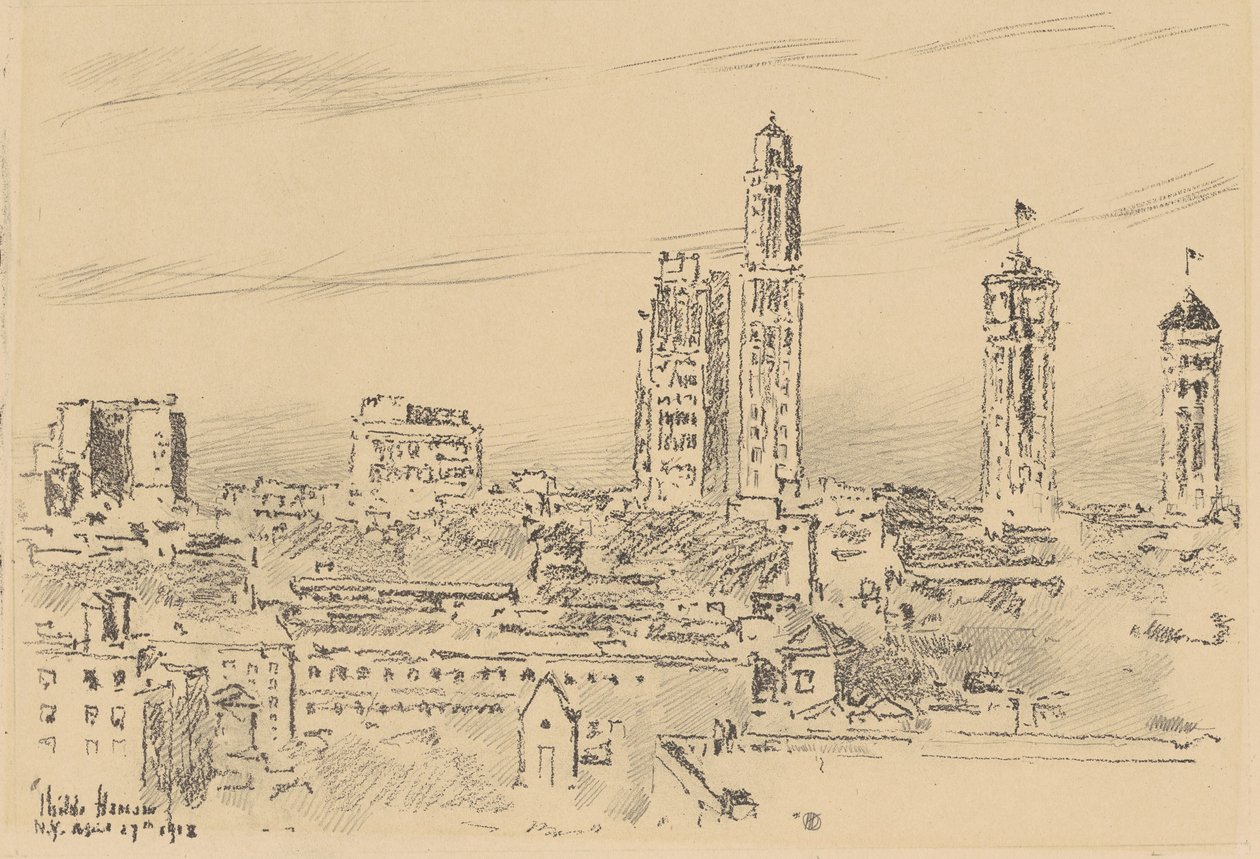 Skyline di New York, edifici leggeri da Frederick Childe Hassam