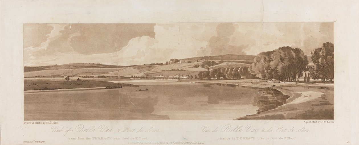 Vista di Belle Vue e Pont de Seve presa dalla Terrazza vicino a Pont de St. Cloud 1802; Tavola 13 Vedute di Parigi, il Volume Emanuel tracciamento della tavola B1981.25.2622 da Frederick Christian Lewis the Elder
