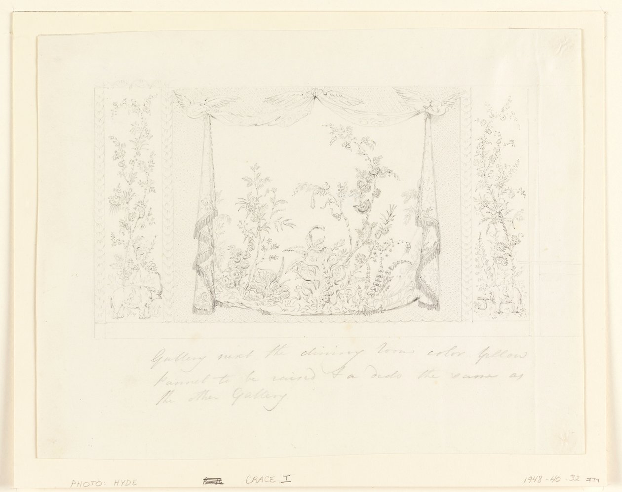 Disegno, The Royal Pavilion, Brighton, Salotto blu (sud), proposta di decorazione murale, 1820 ca. da Frederick Crace