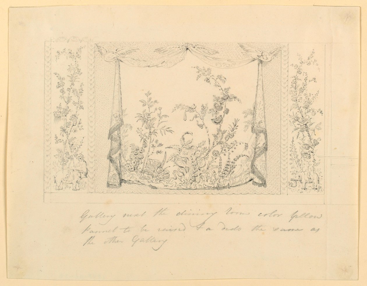 Disegno, The Royal Pavilion, Brighton, Salotto blu (sud), proposta di decorazione murale, 1820 ca. da Frederick Crace