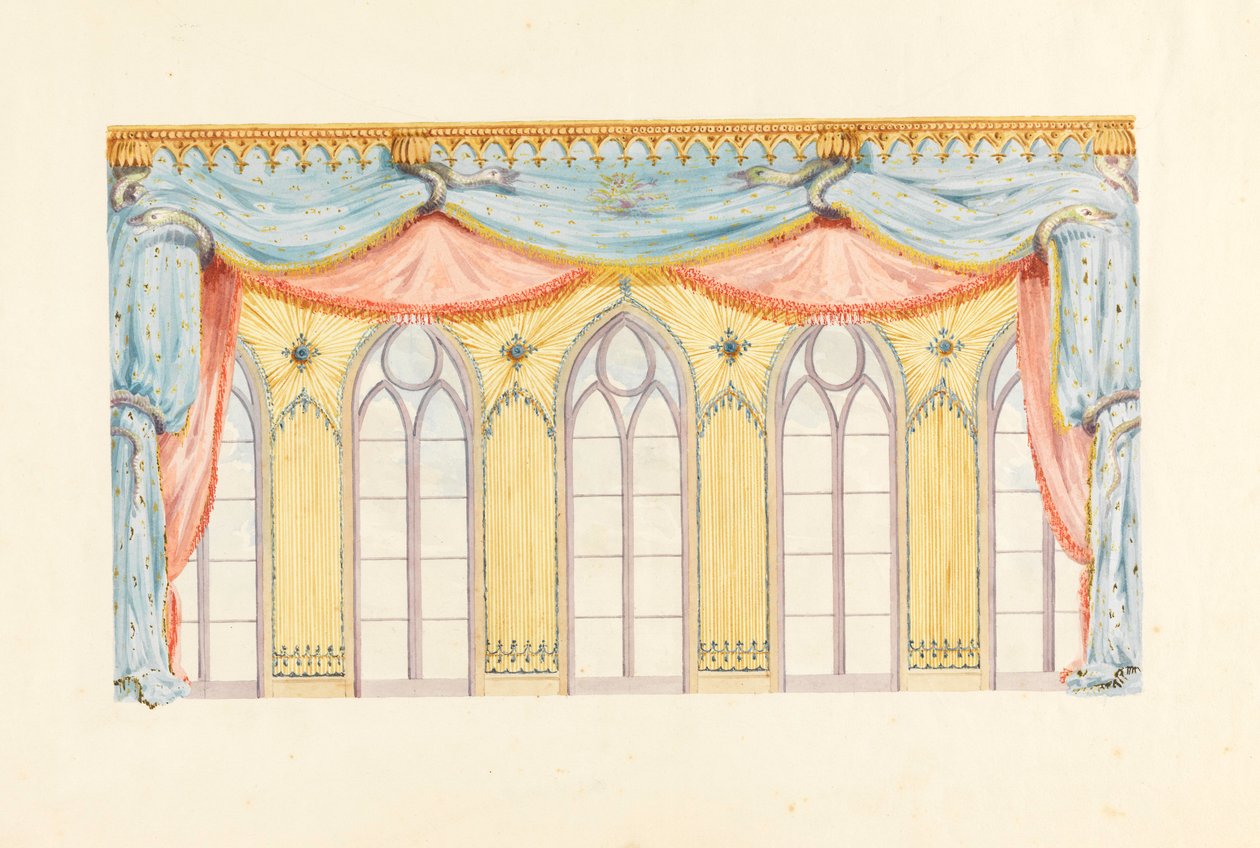 Disegno, decorazione della finestra, probabilmente per la parete est della Music Room, Royal Pavilion, Brighton, 1820 da Frederick Crace