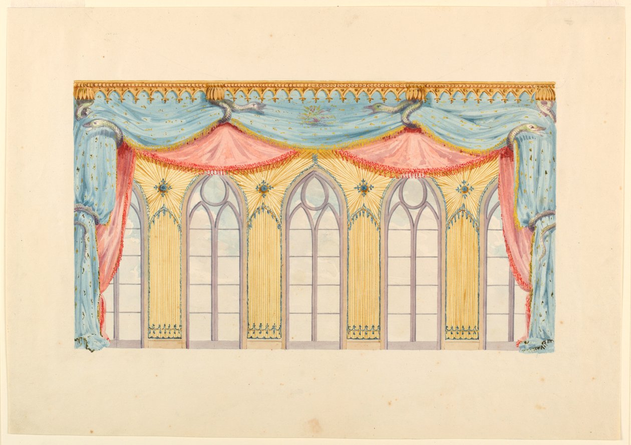 Disegno, decorazione della finestra, probabilmente per la parete est della Music Room, Royal Pavilion, Brighton, 1820 da Frederick Crace
