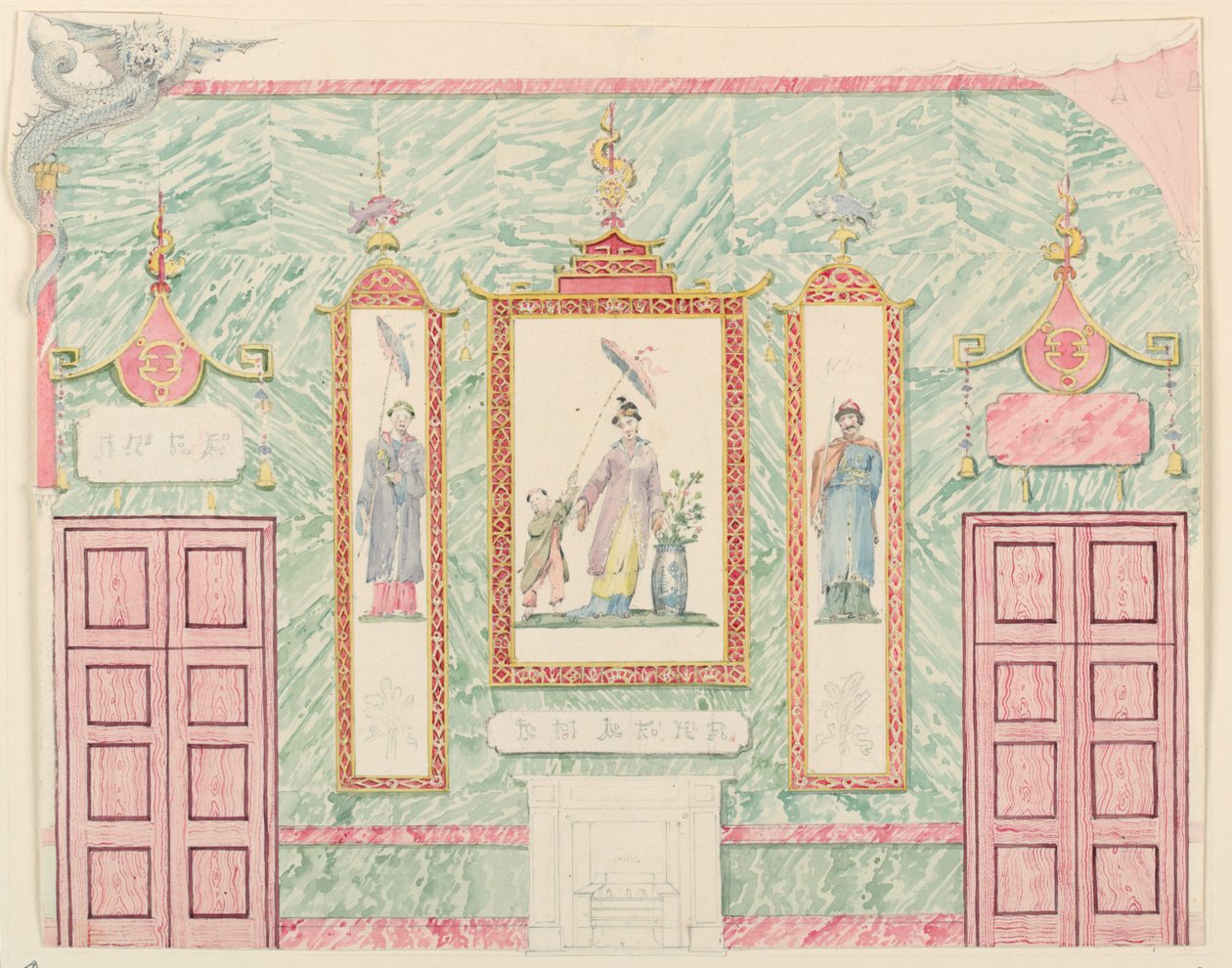Elevazione del muro, probabilmente per la Sala dei Banchetti, Royal Pavilion, Brighton da Frederick Crace