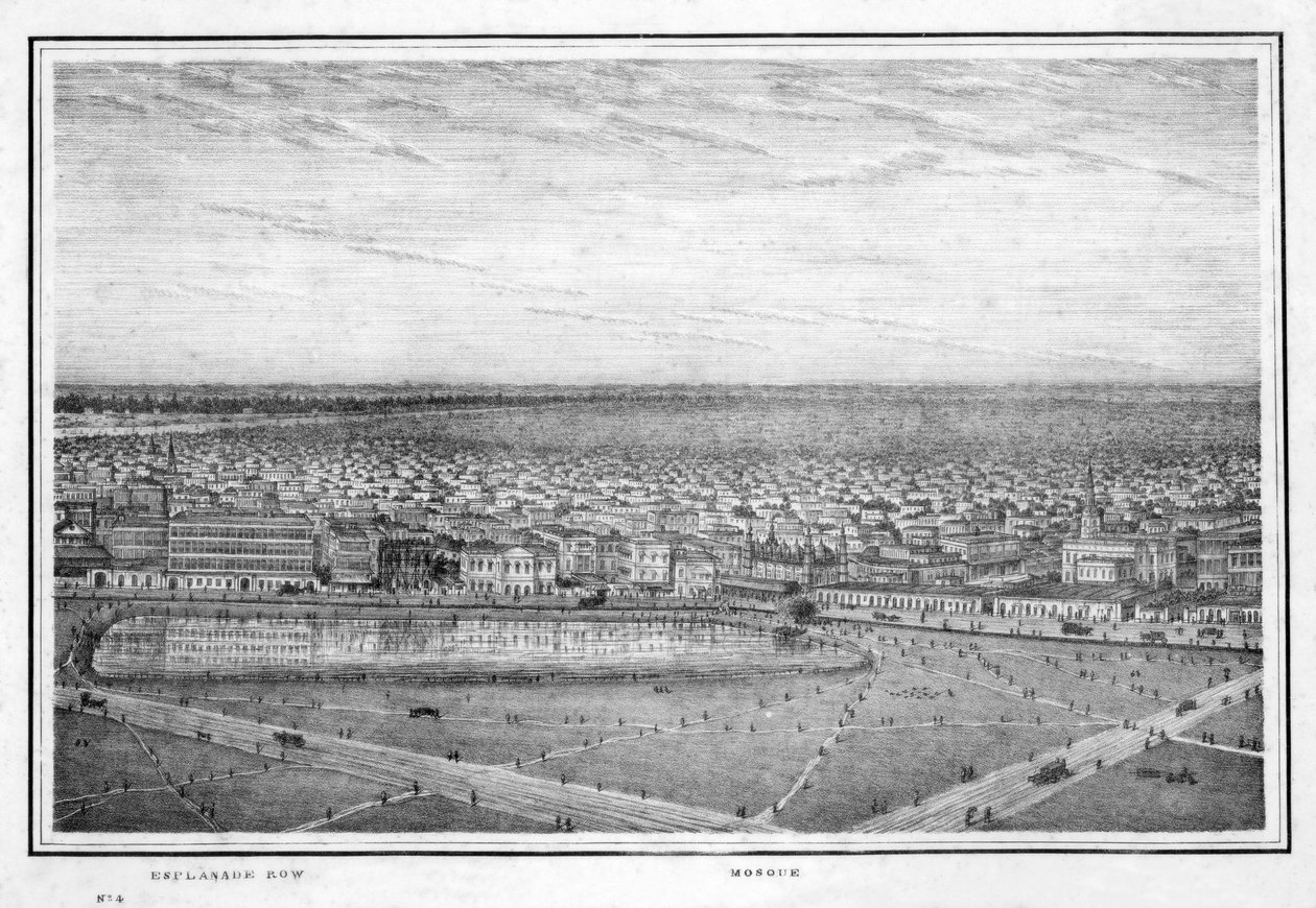 Esplanade Row e moschea, panorama di Calcutta, India, c1840s da Frederick Fiebig