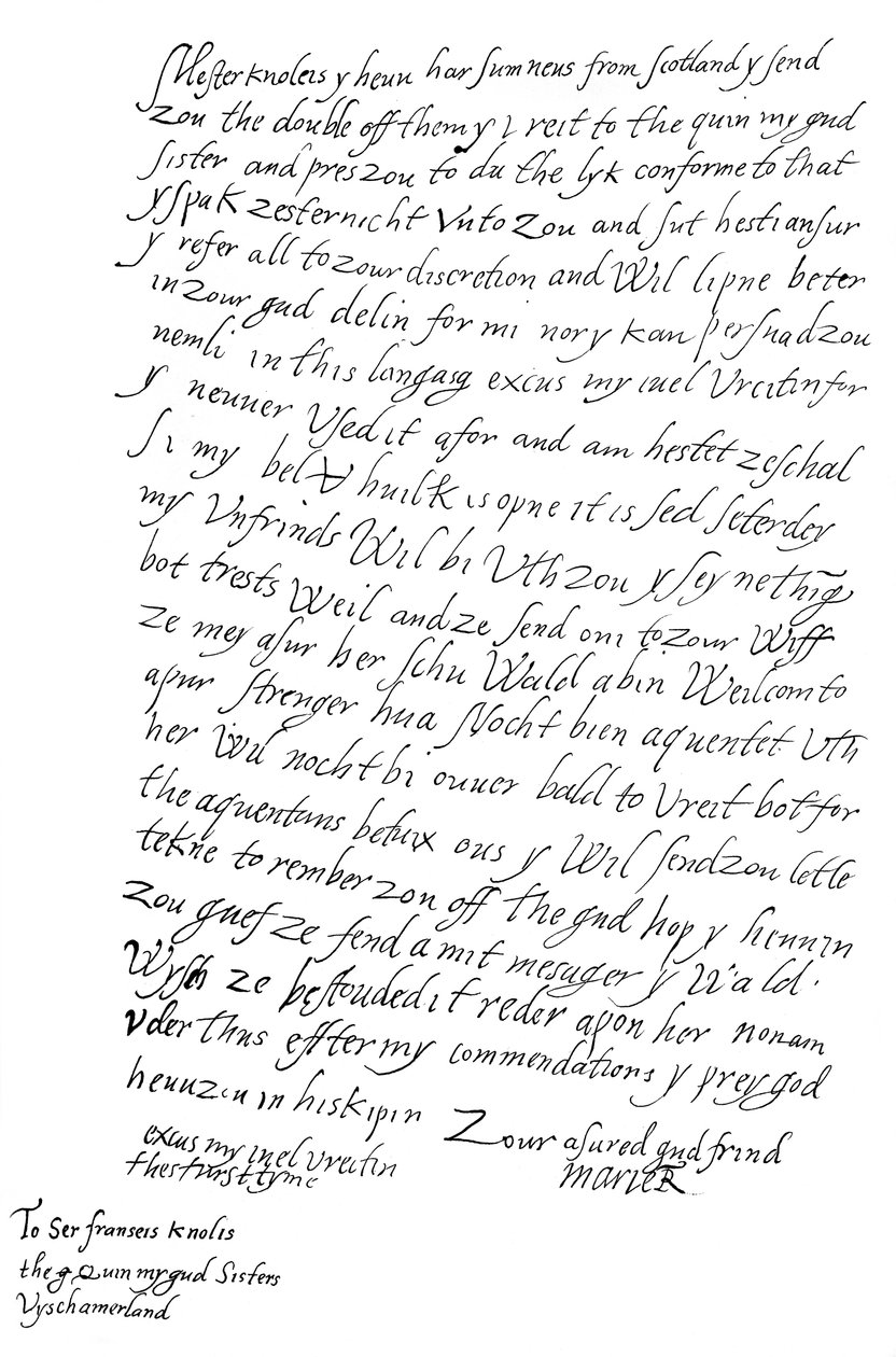 Lettera di Maria Stuarda a Sir Francis Knollys, 1568, 1865 da Frederick George Netherclift