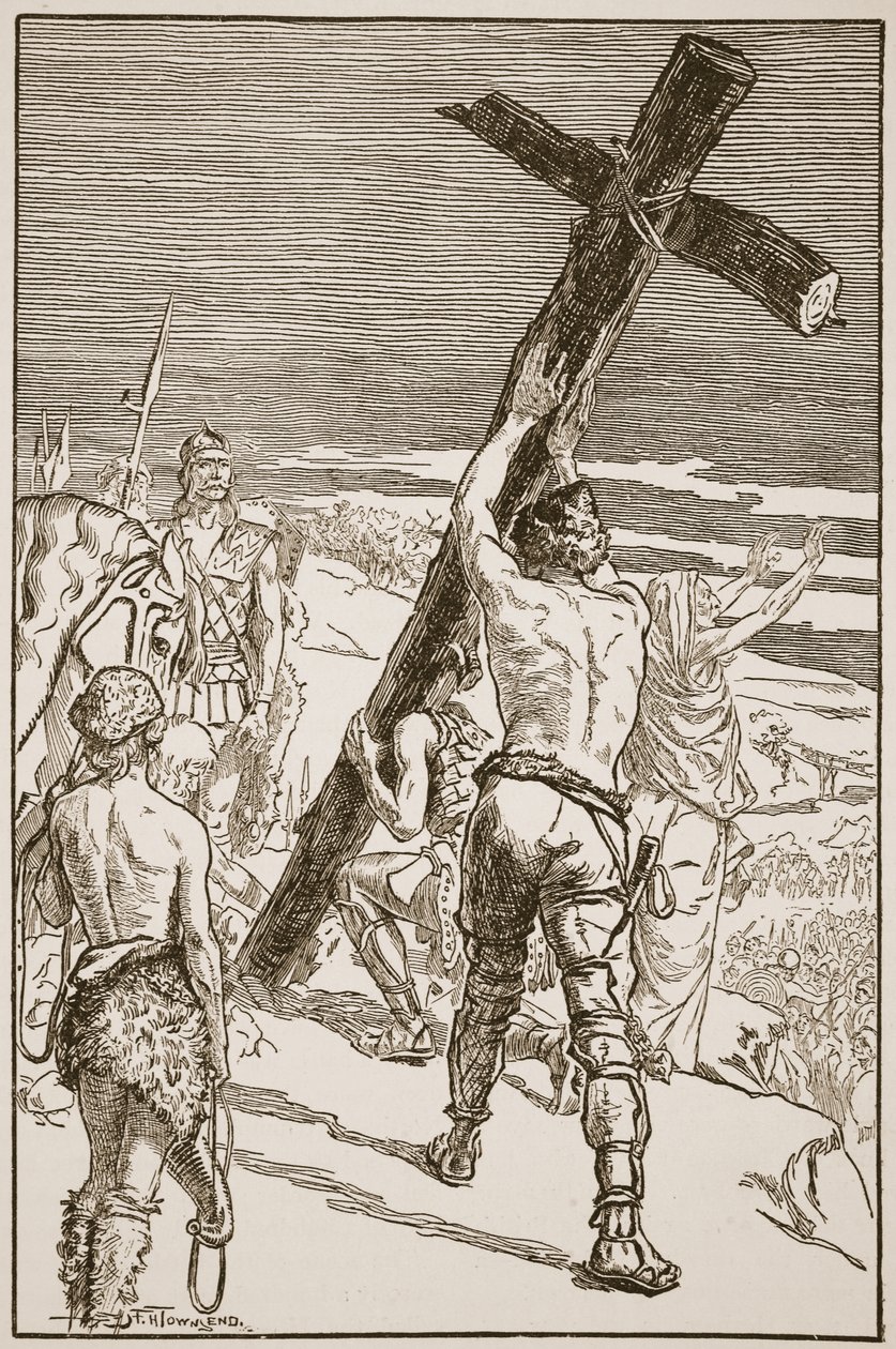 Oswald che erige la croce, illustrazione da 