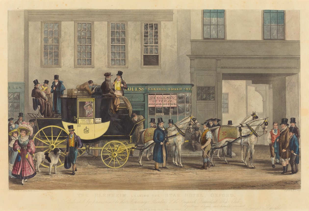 Il Blenheim, Lasciando lo Star Hotel, Oxford da Frederick James Havell after George Havell