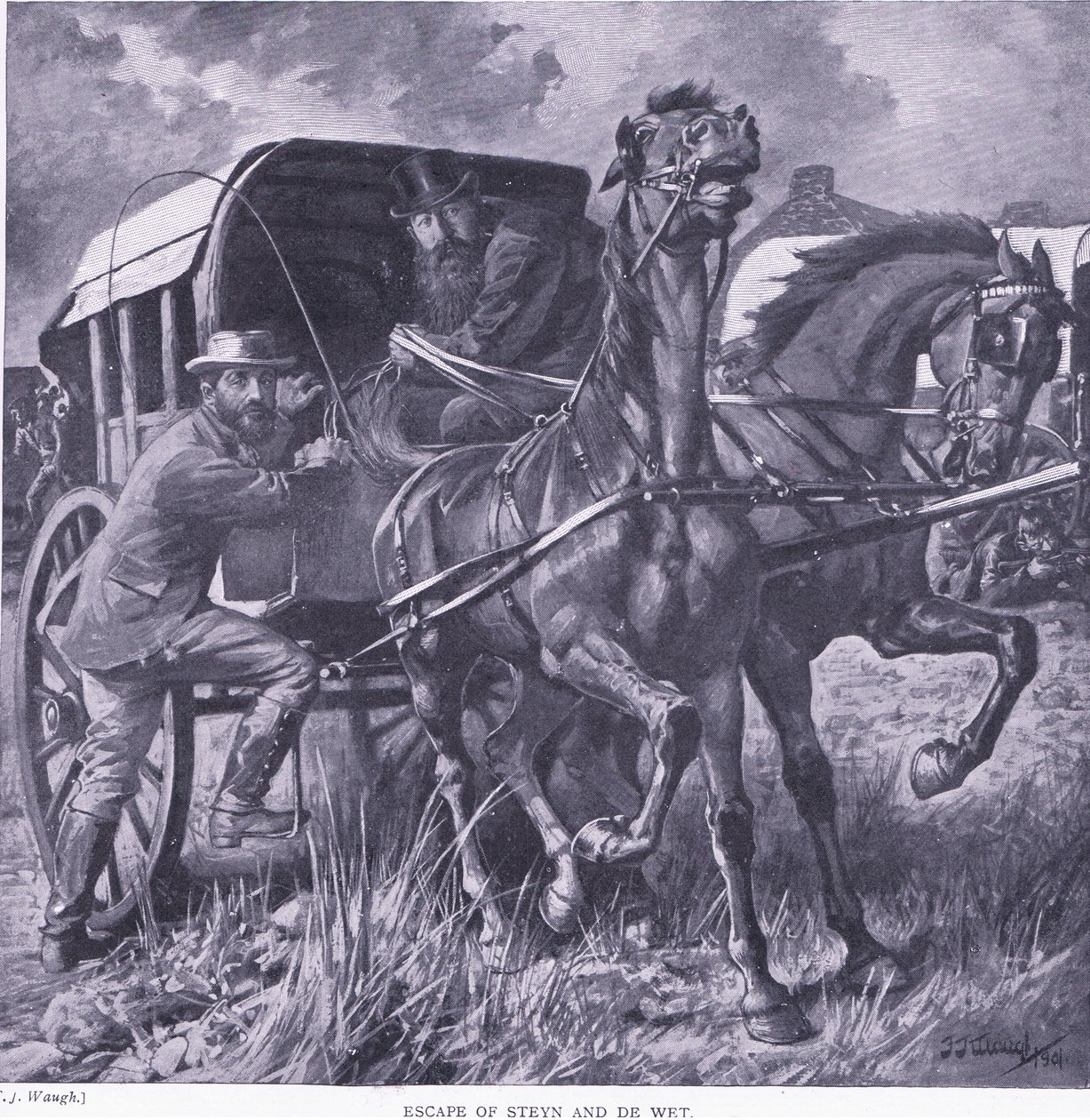 Fuga di Steyn e De Wit, illustrazione da After Pretoria: The Guerilla War, 1902 da Frederick Judd Waugh