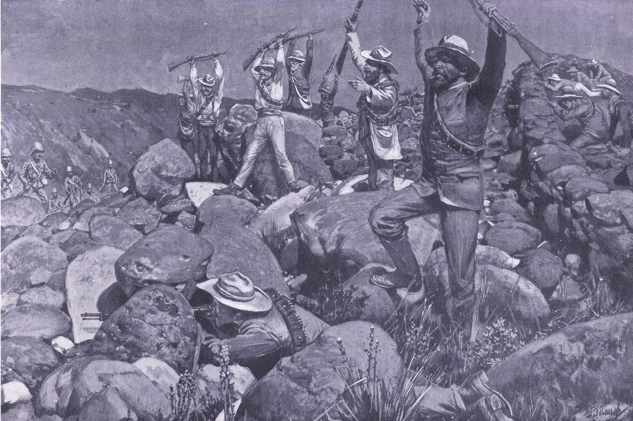 La finta resa che attirò i Liverpools in una posizione disperata, illustrazione da Dopo Pretoria: La Guerra di Guerriglia, 1902 da Frederick Judd Waugh
