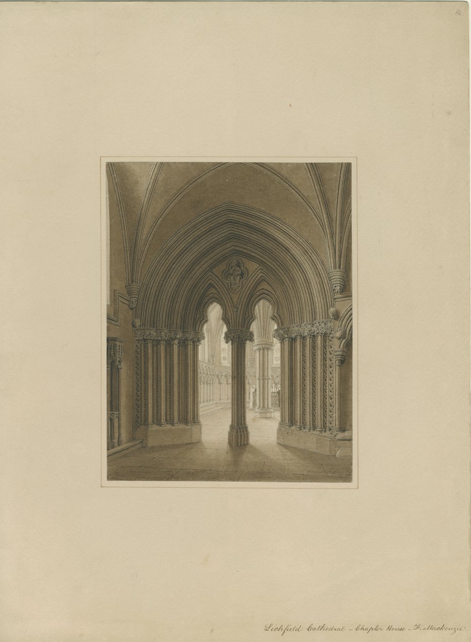 Interno della Cattedrale di Lichfield - Porta della Sala Capitolare: disegno a seppia, nd [c 1820] da Frederick Mackenzie
