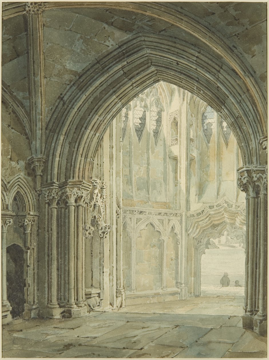 Interno del portico nord di St Mary Redcliffe da Frederick Mackenzie
