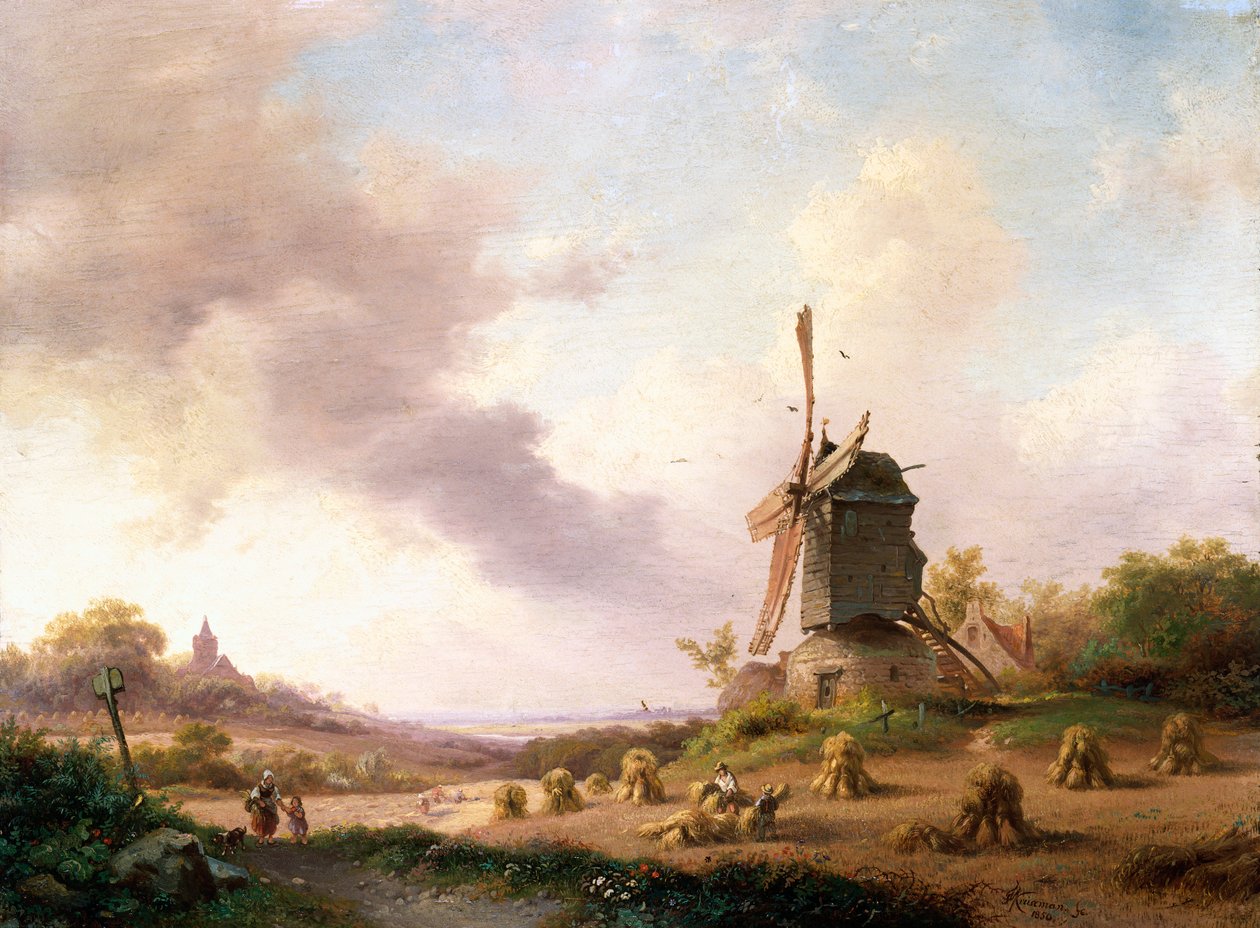 Mietitori in un paesaggio esteso, 1850 da Frederick Marianus Kruseman