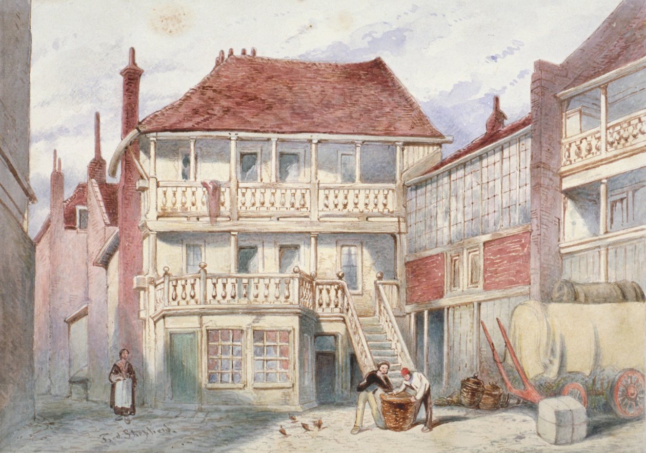 Veduta della taverna French Horn, Holborn, Londra, 1840 da Frederick Napoleon Shepherd