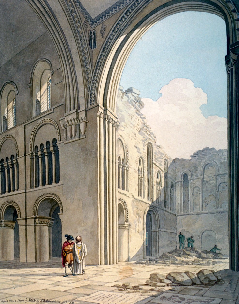 Coro della Chiesa di San Bartolomeo il Grande durante i lavori di riparazione, Smithfield, Città di Londra, 1815 da Frederick Nash