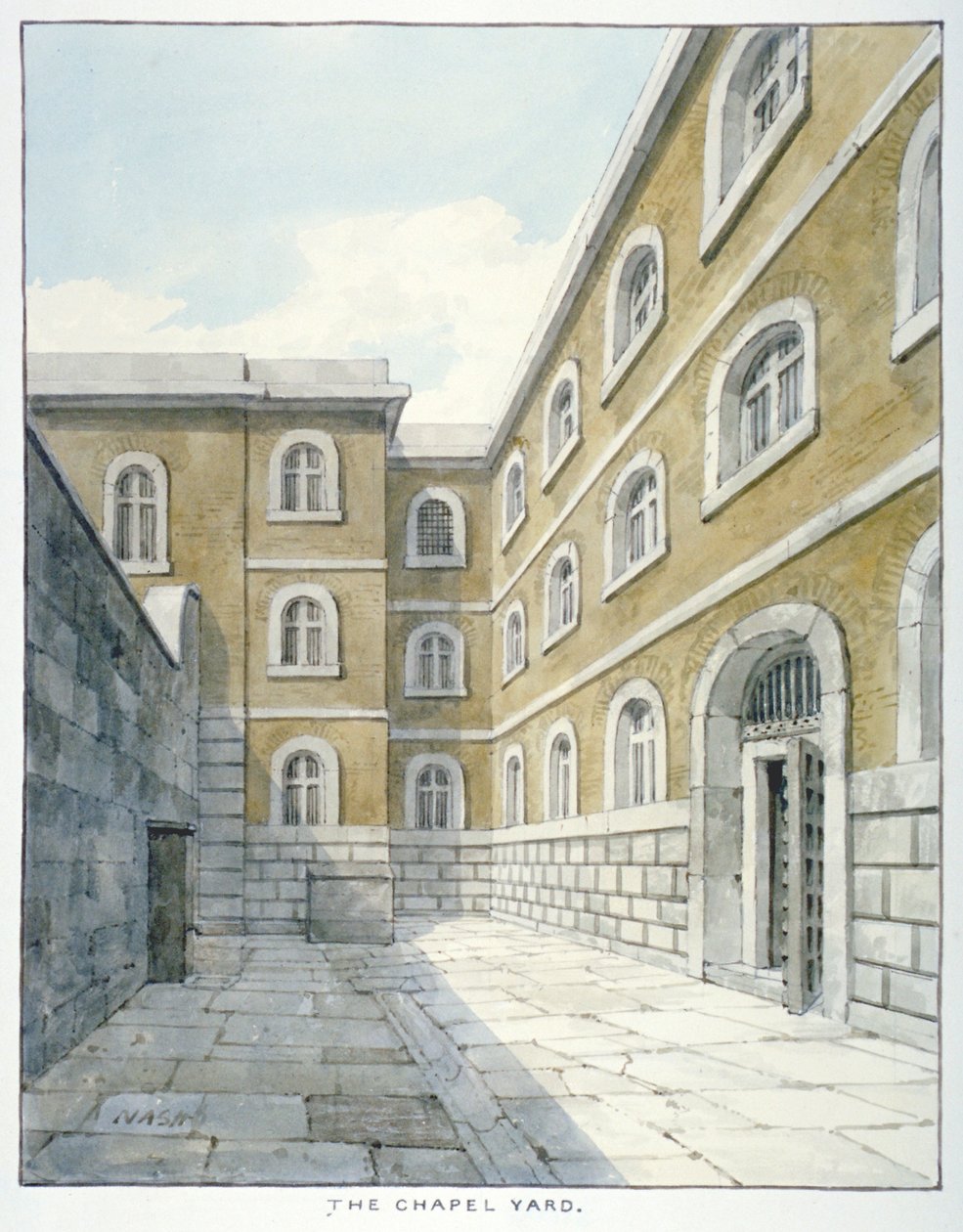Il cortile della cappella nella prigione di Newgate, Old Bailey, City of London da Frederick Nash