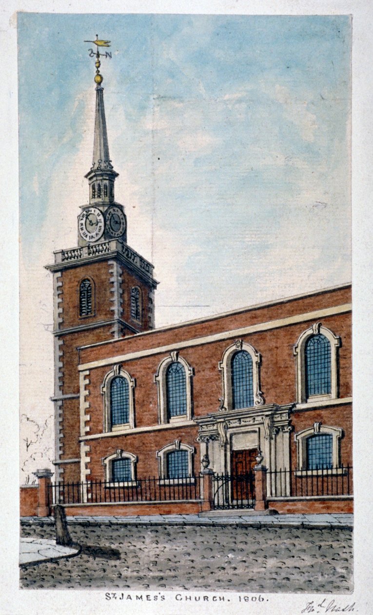 Vista della Chiesa di St James, Piccadilly da Jermyn Street, Londra, 1806 da Frederick Nash