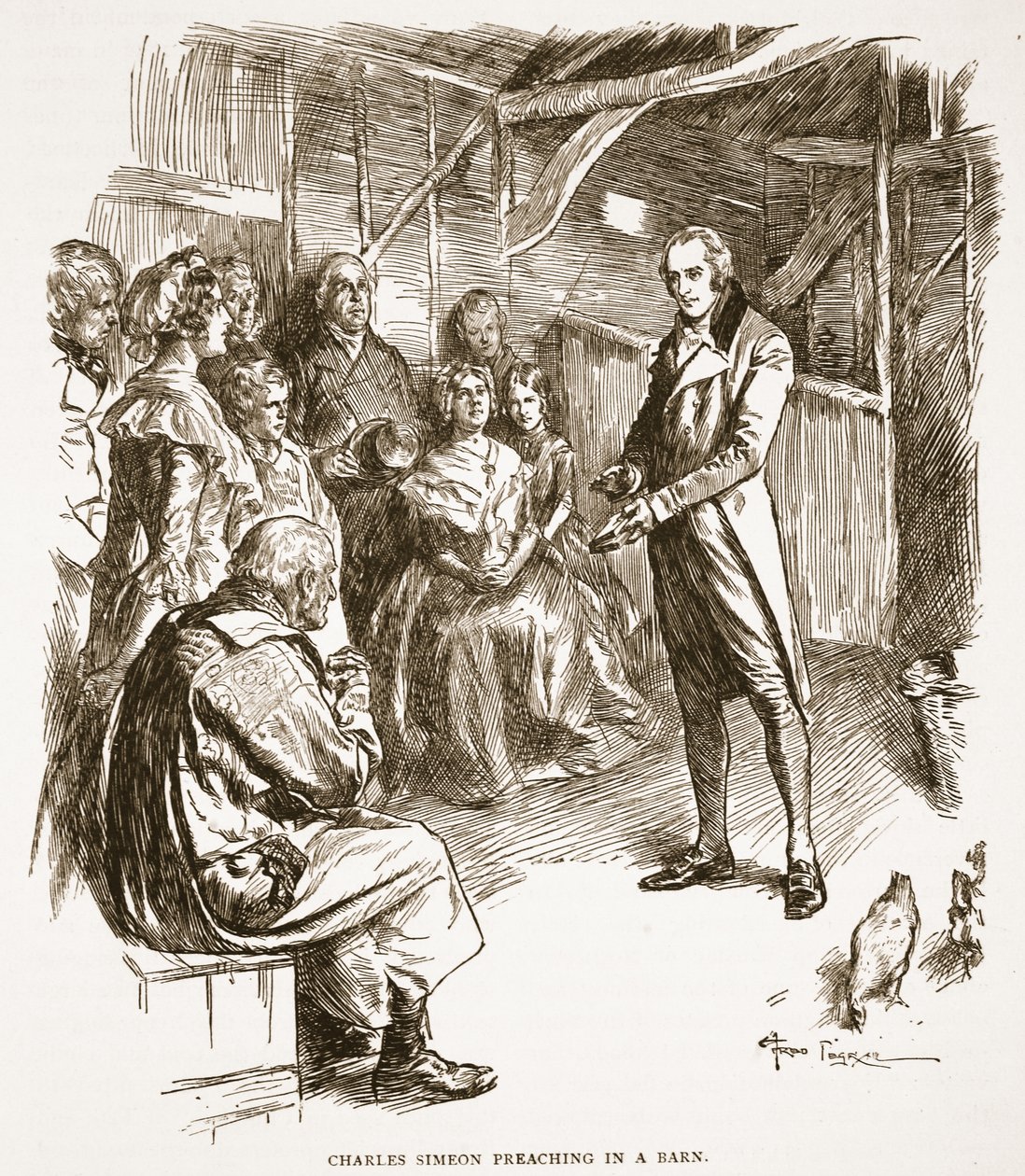 Charles Simeon che predica in un fienile (illustrazione da 