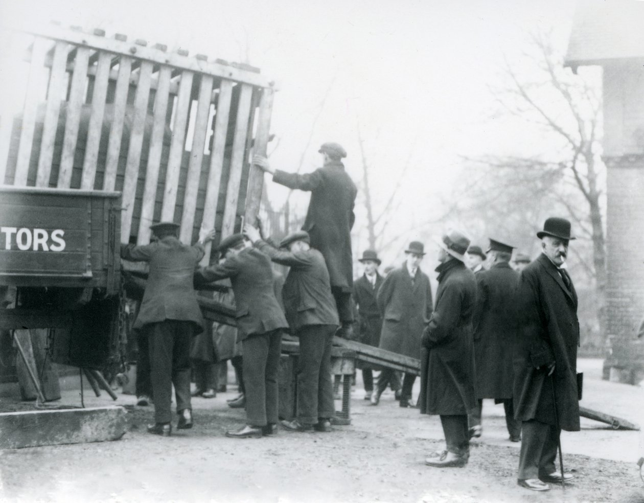 Scarico del nuovo Rinoceronte Indiano arrivato, Zoo di Londra, 1924 da Frederick William Bond