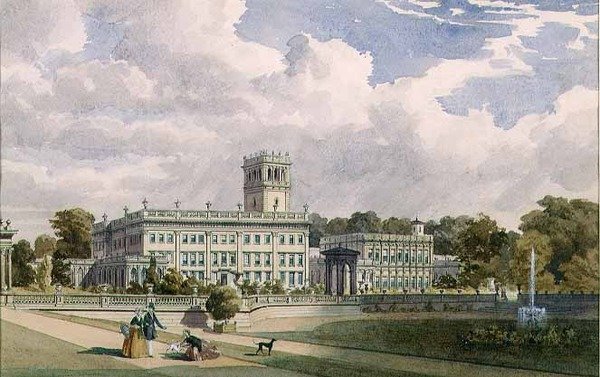 Veduta della Casa e dei Giardini a Trentham, Staffs da Frederick William Hulme