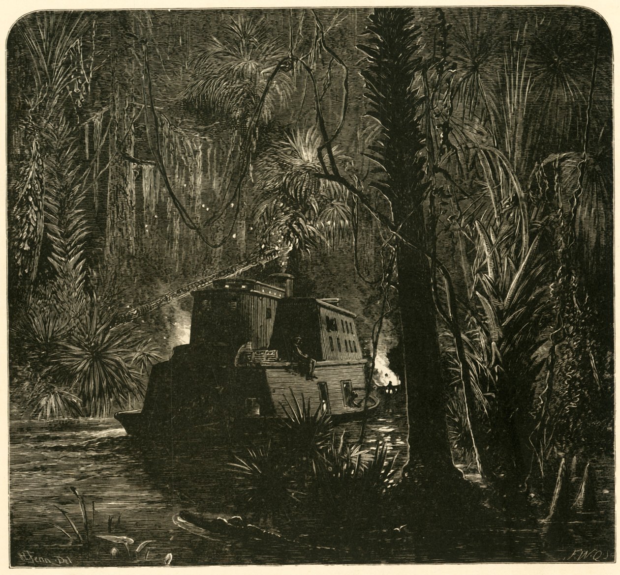 Risalendo il fiume Ocklawaha di notte, 1872 da Frederick William Quartley