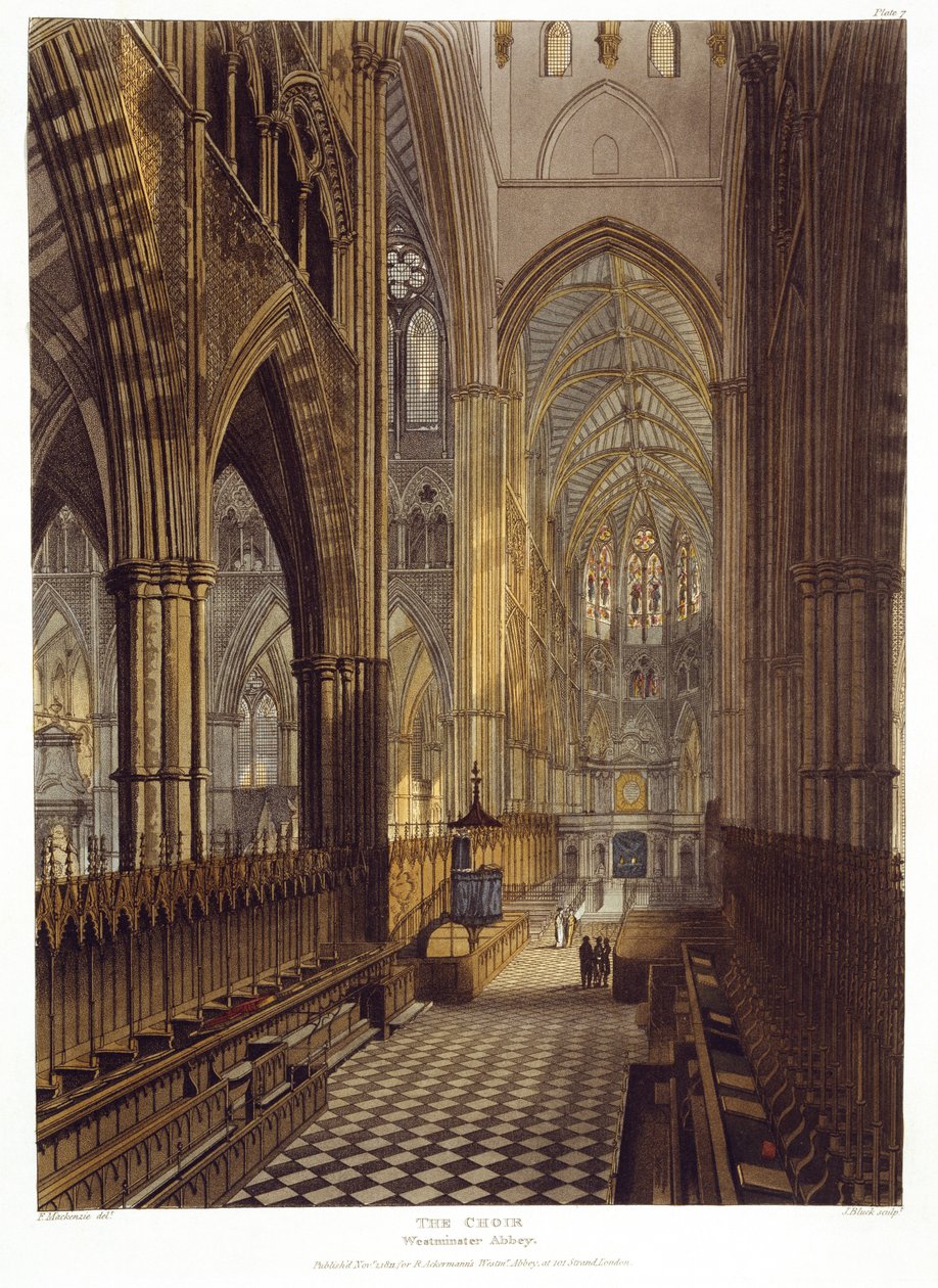 Il Coro, tavola 7 da Westminster Abbey, inciso da J. Bluck, pub. da Rudolph Ackermann, 1811 da Frederick after Mackenzie