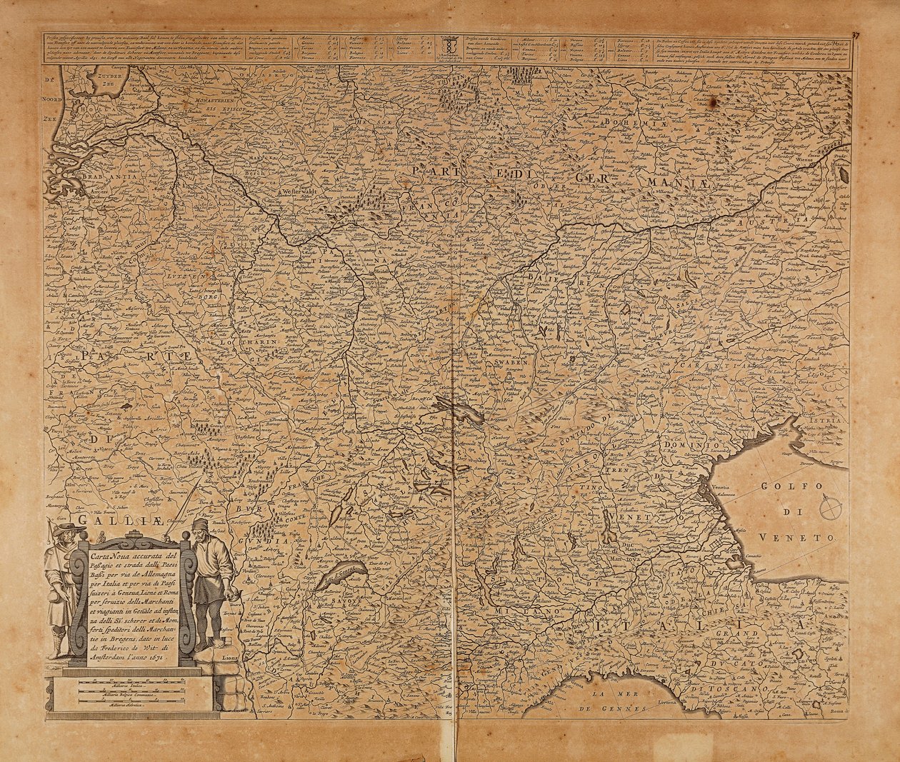 Europa centro-settentrionale e Italia settentrionale, mappa di Frederik de Wit, incisione su rame da Frederick de Wit