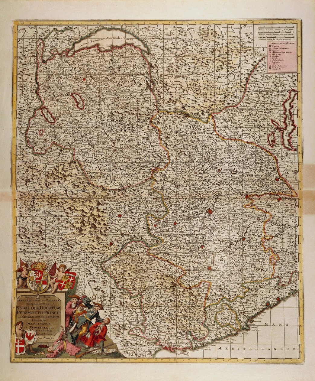 Mappa delle regioni alpine e transalpine francesi, svizzere e italiane e della Liguria occidentale da Frederick de Wit