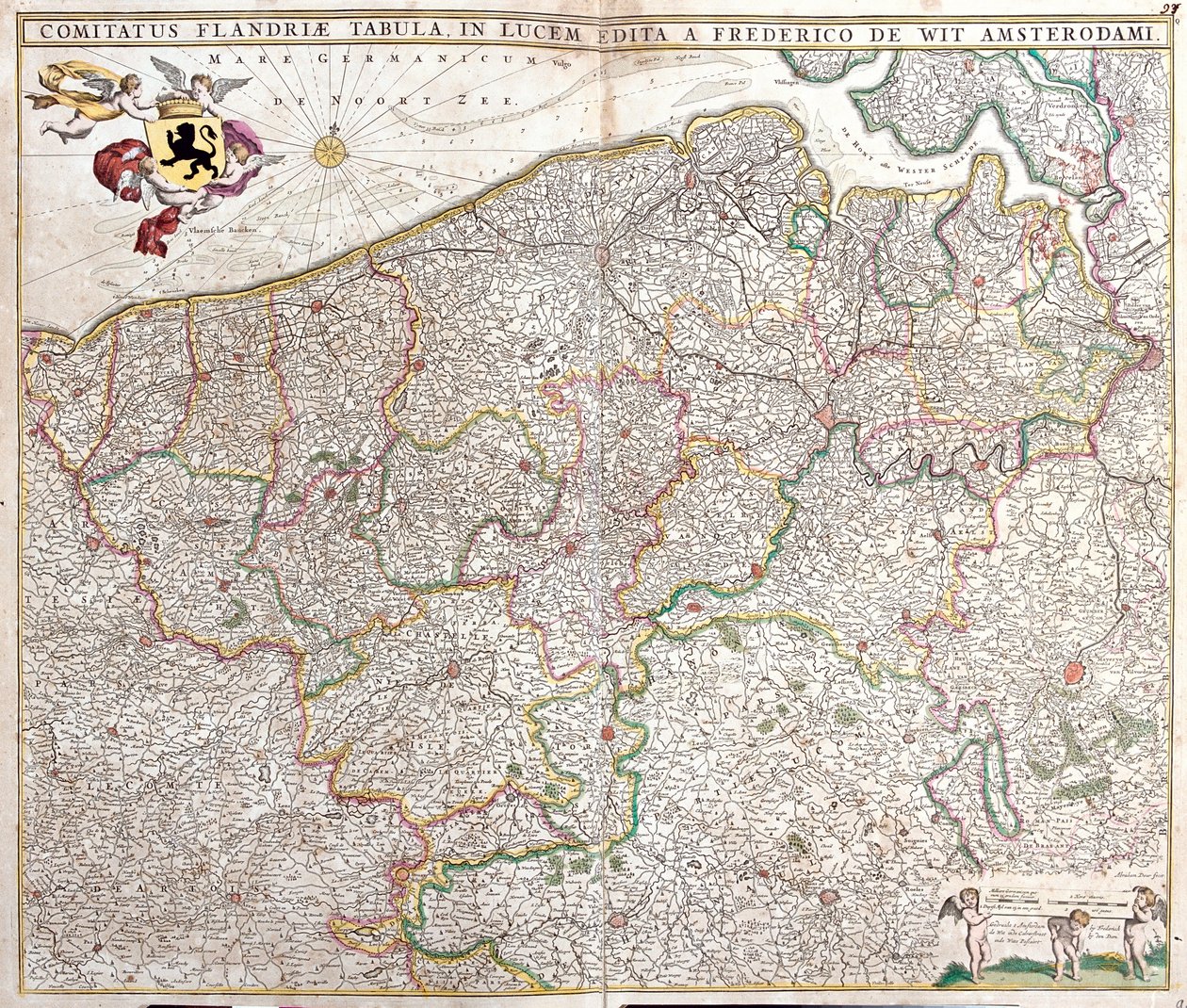 Mappa della Contea delle Fiandre (Francia e Belgio) da Frederick de Wit