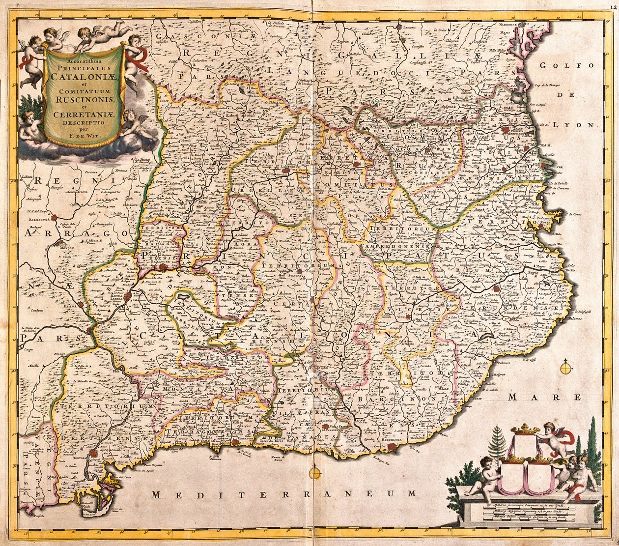 Mappa del Principato di Catalogna (Spagna) da Frederick de Wit