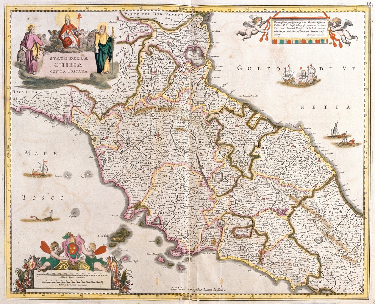 Mappa degli Stati della Chiesa in Toscana (Italia) da Frederick de Wit