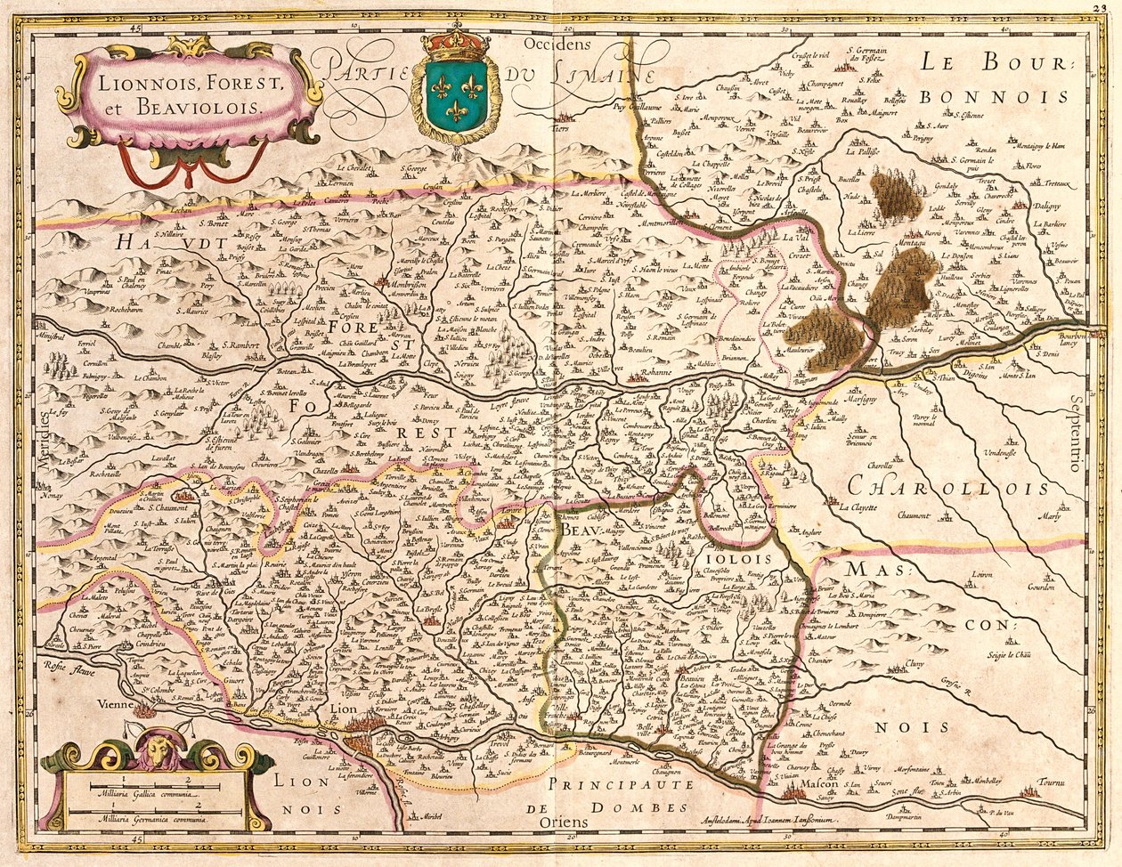 Mappe dei territori di Lione e Beaujolais (Francia) da Frederick de Wit