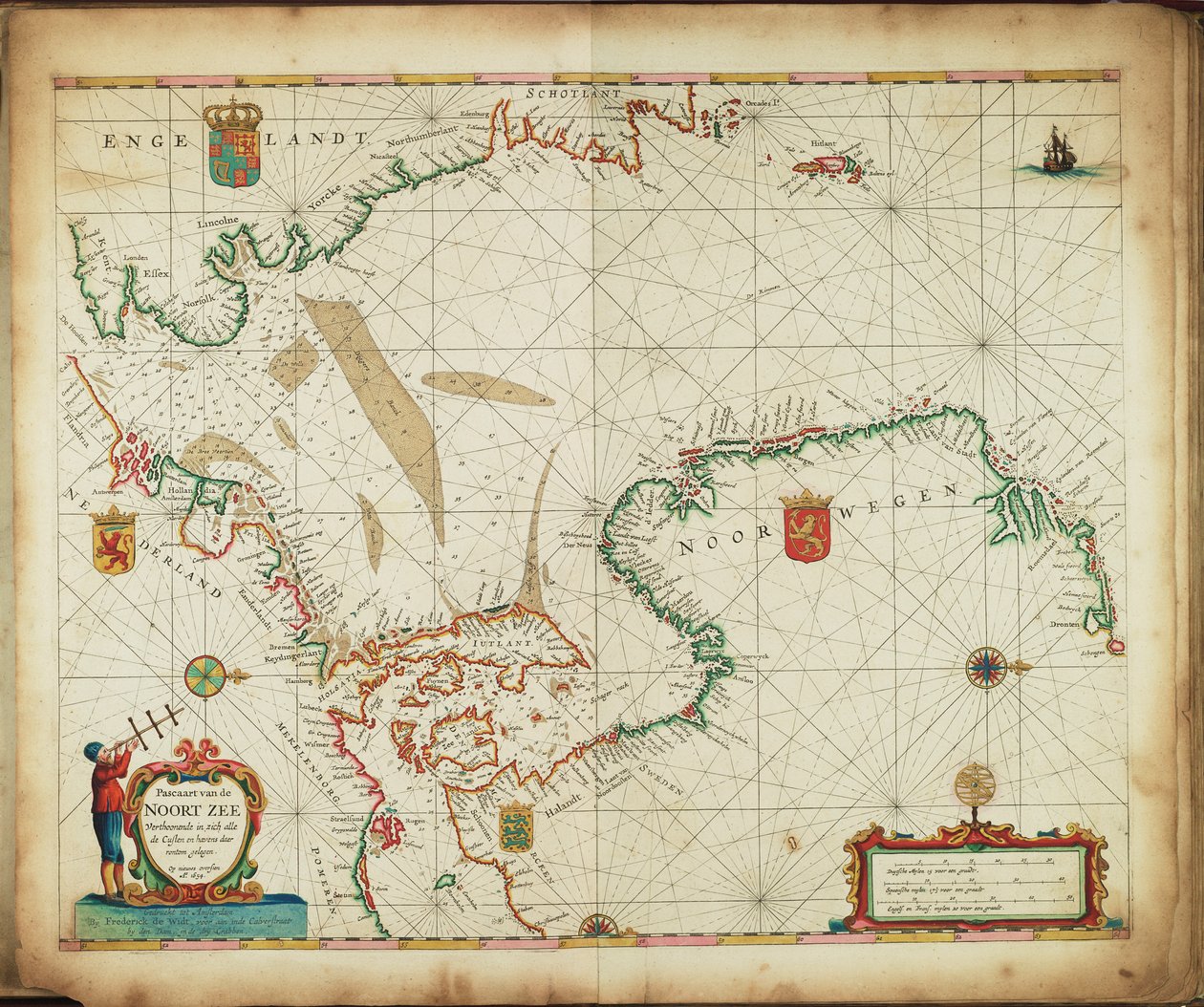 Pascaart van de Noort Zee verthoonende in zich alle de Custen en havens daer rontom gelegen da Frederick de Wit