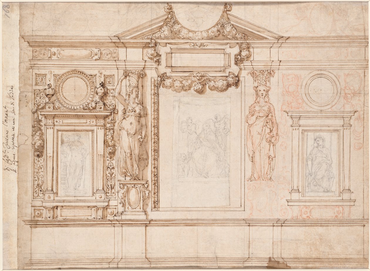 Progetto per una decorazione murale con schizzi incollati dopo Raffaello (verso) da Frederico Zuccaro