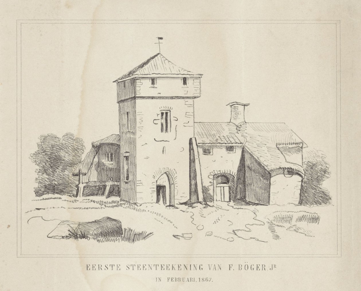 Een boerenhofstede Eerste steenteekening van F. Börger Jr. da Frederik Böger