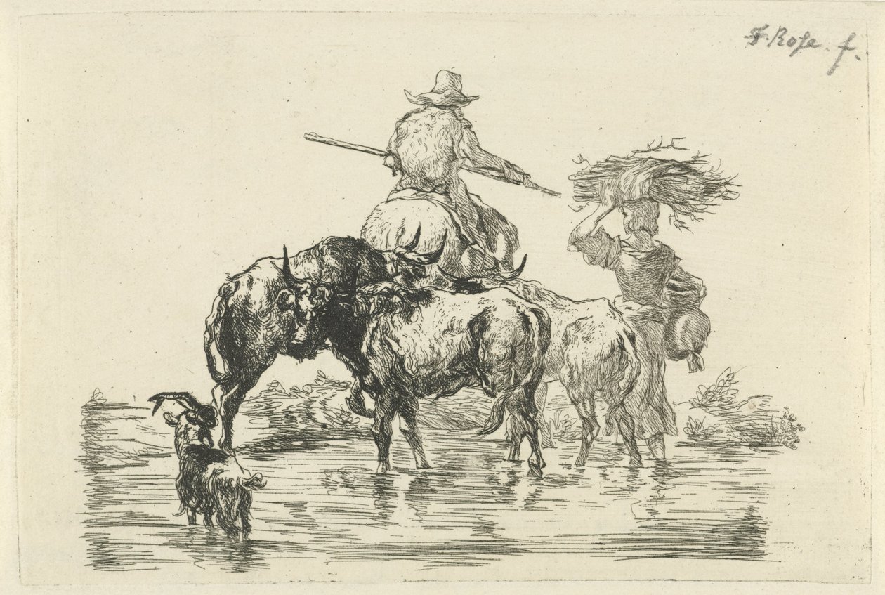 Pastore e pastorella guadano un ruscello da Frederik Cornelis Rose