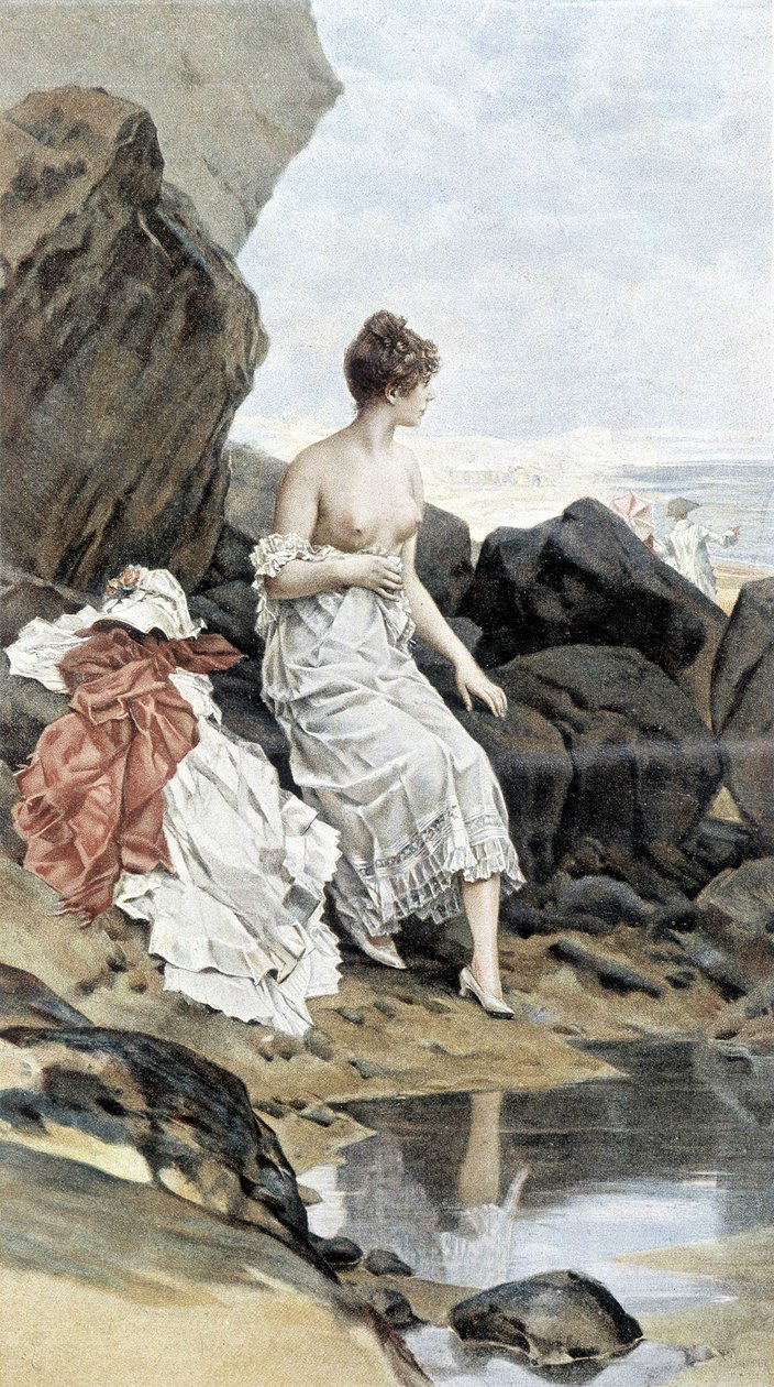 Donna al mare che si bagna di nascosto - allegoria dell