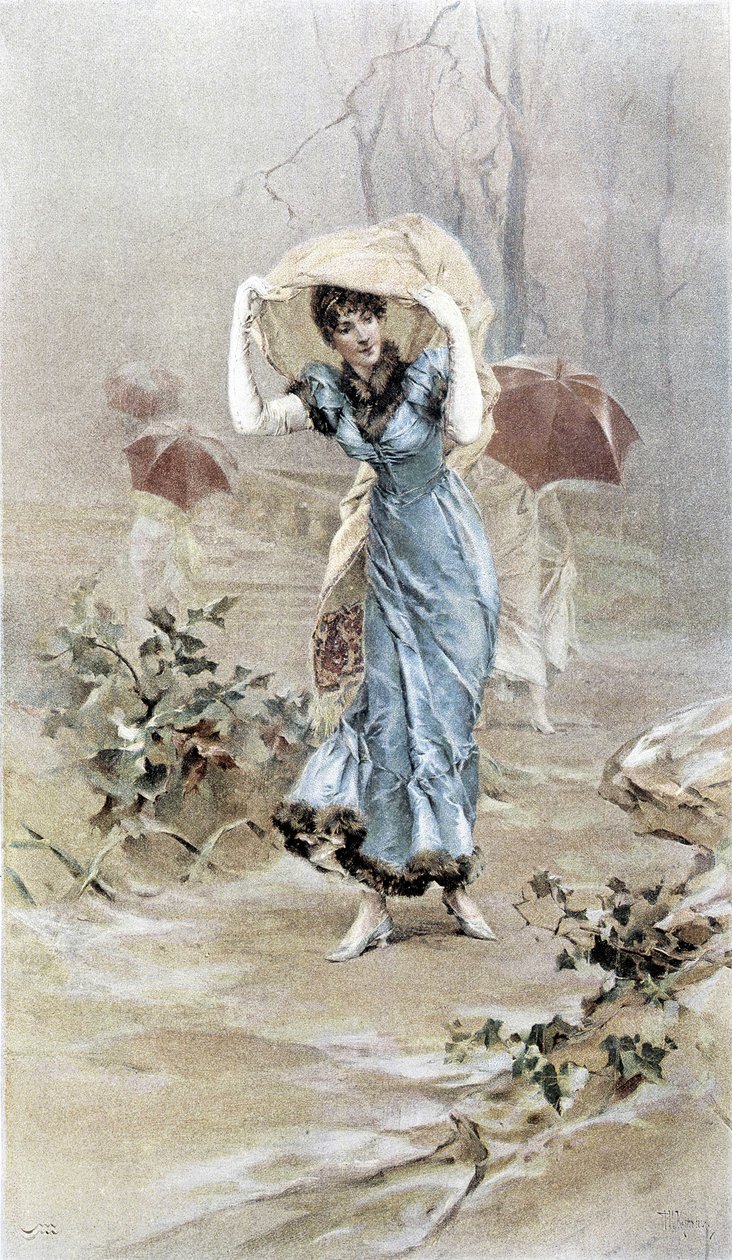Donna che si protegge dalla pioggia - allegoria dell