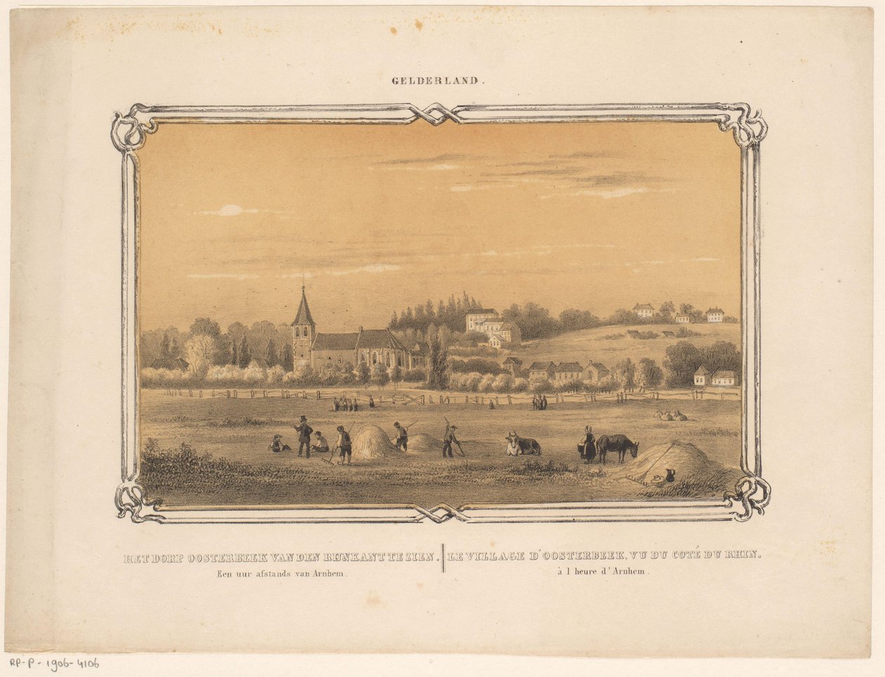 Vista di Oosterbeek con figure che raccolgono fieno da Frederik Lodewijk Huygens
