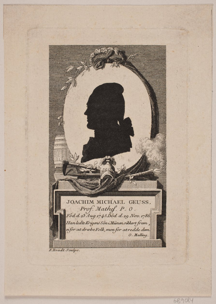 Silhouette del Prof. Joachim Michael Geuss di profilo a sinistra da Frederik Ludvig  Bradt