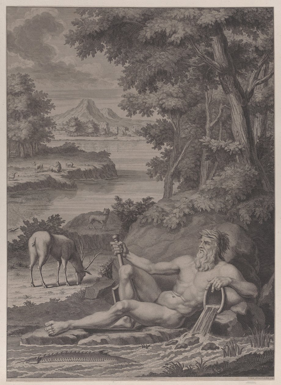 Dio del fiume in un paesaggio, 1725 da Frederik Ottens