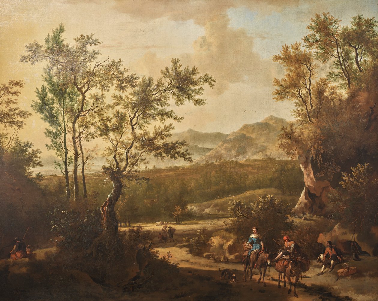 Paesaggio italiano con ciclisti su una strada di campagna da Frederik de Moucheron
