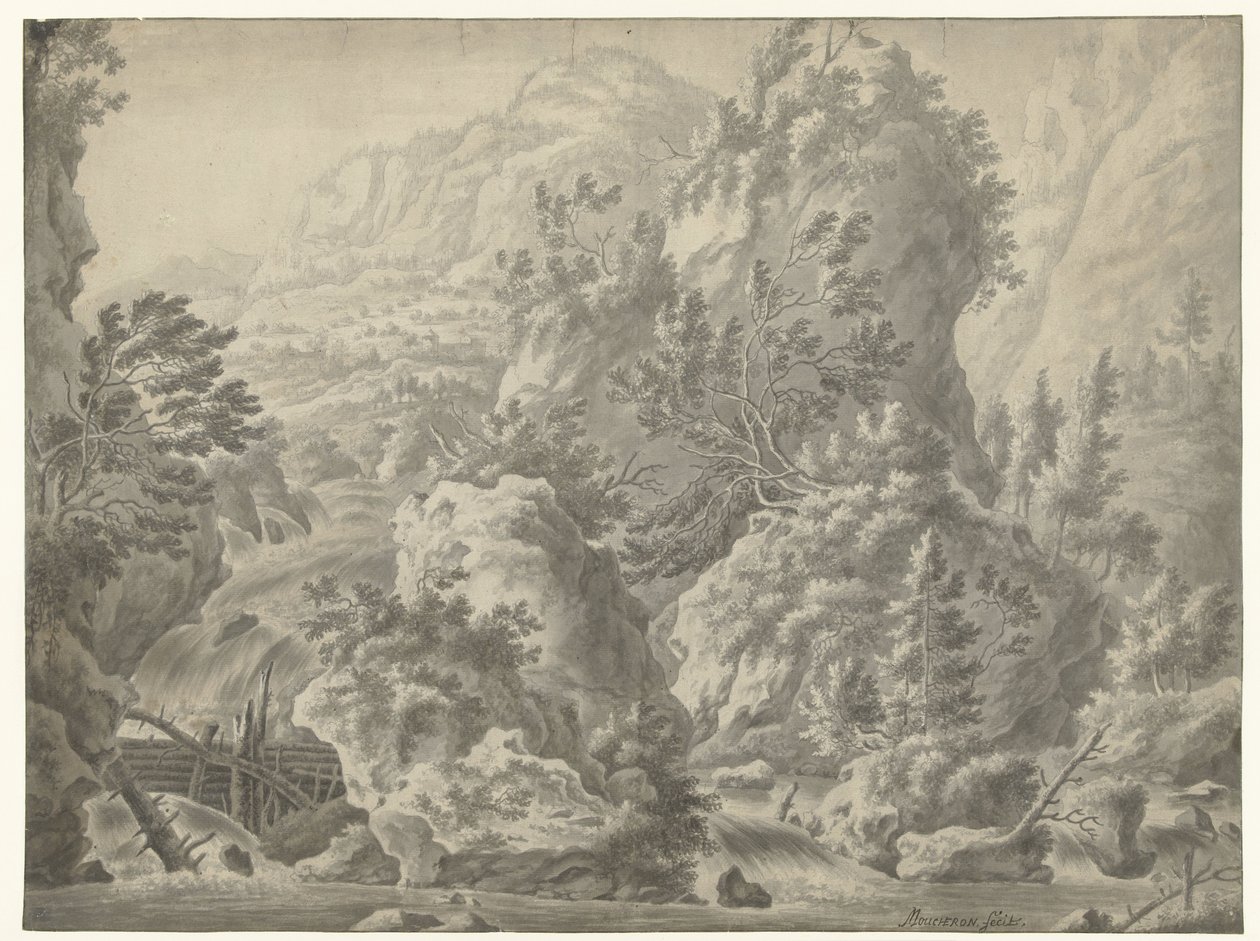 Paesaggio montano con cascata da Frederik de Moucheron