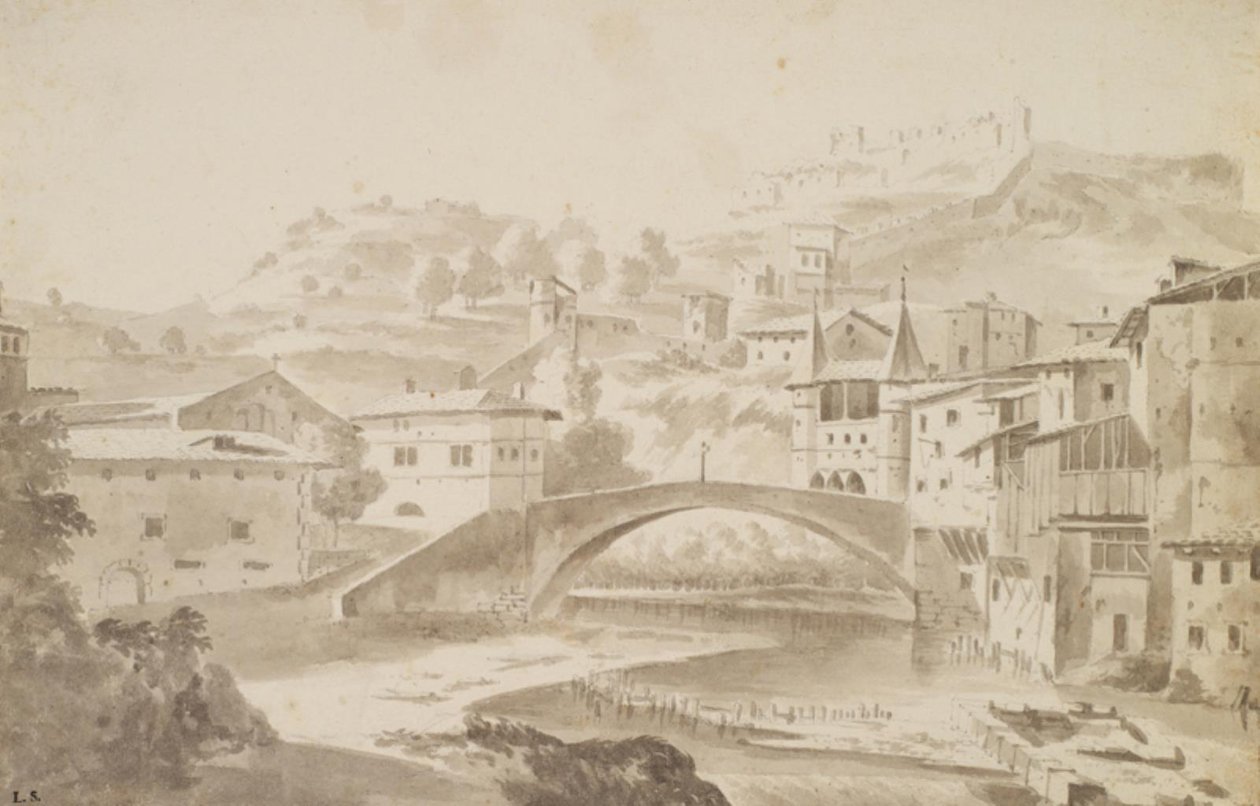 Vienne, vicino a Lione. Pont Saint-Martin sul fiume Gère. A sinistra Prieuré de Saint-Martin, a destra Porte de la Rochette e il castello Pipet da Frederik de Moucheron