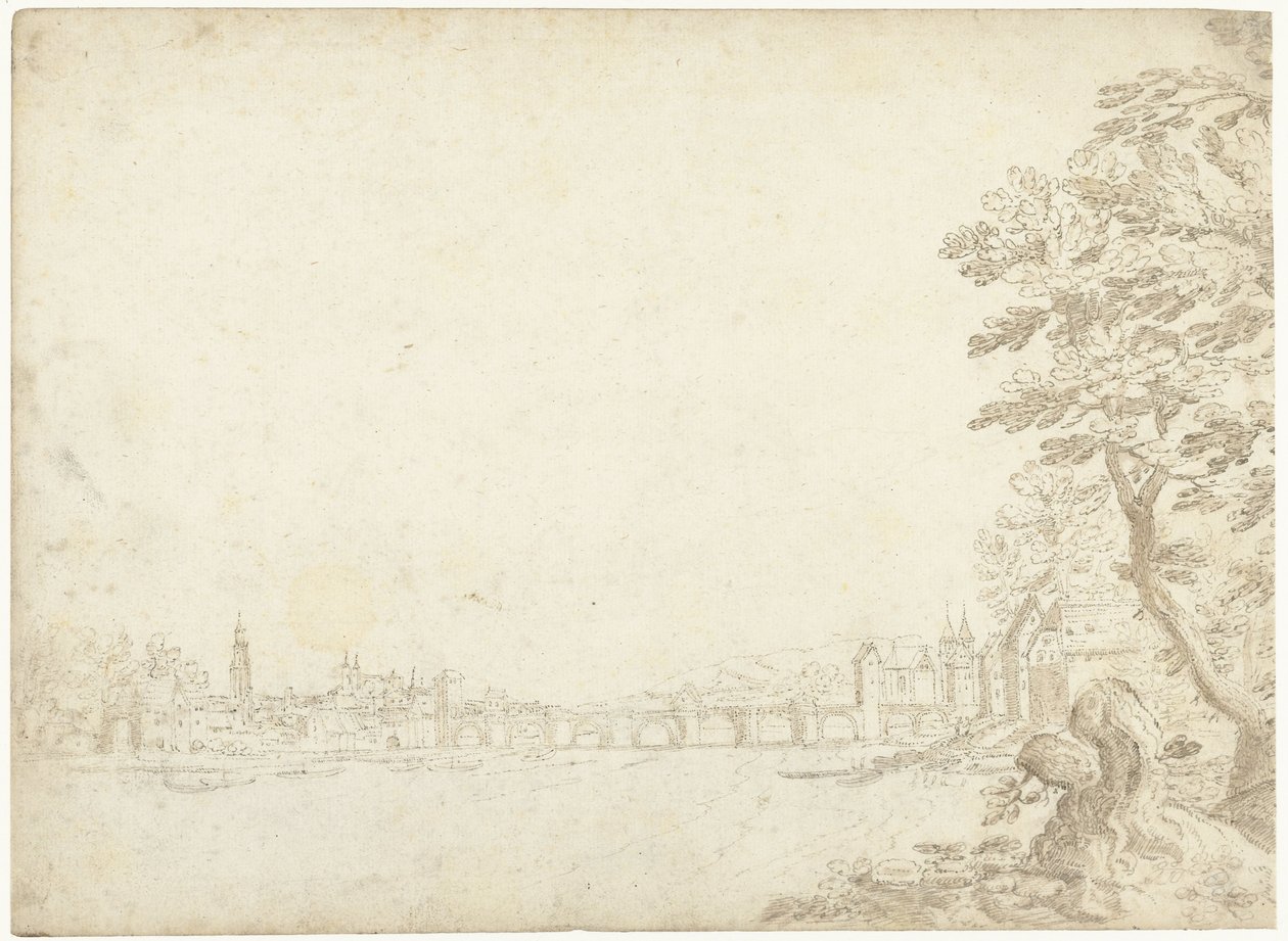 Veduta di una città su un fiume (il Danubio?) da Frederik van Valckenborch