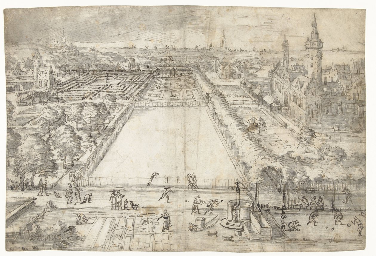 Castello con un parco nelle vicinanze di una città da Frederik van Valckenborch