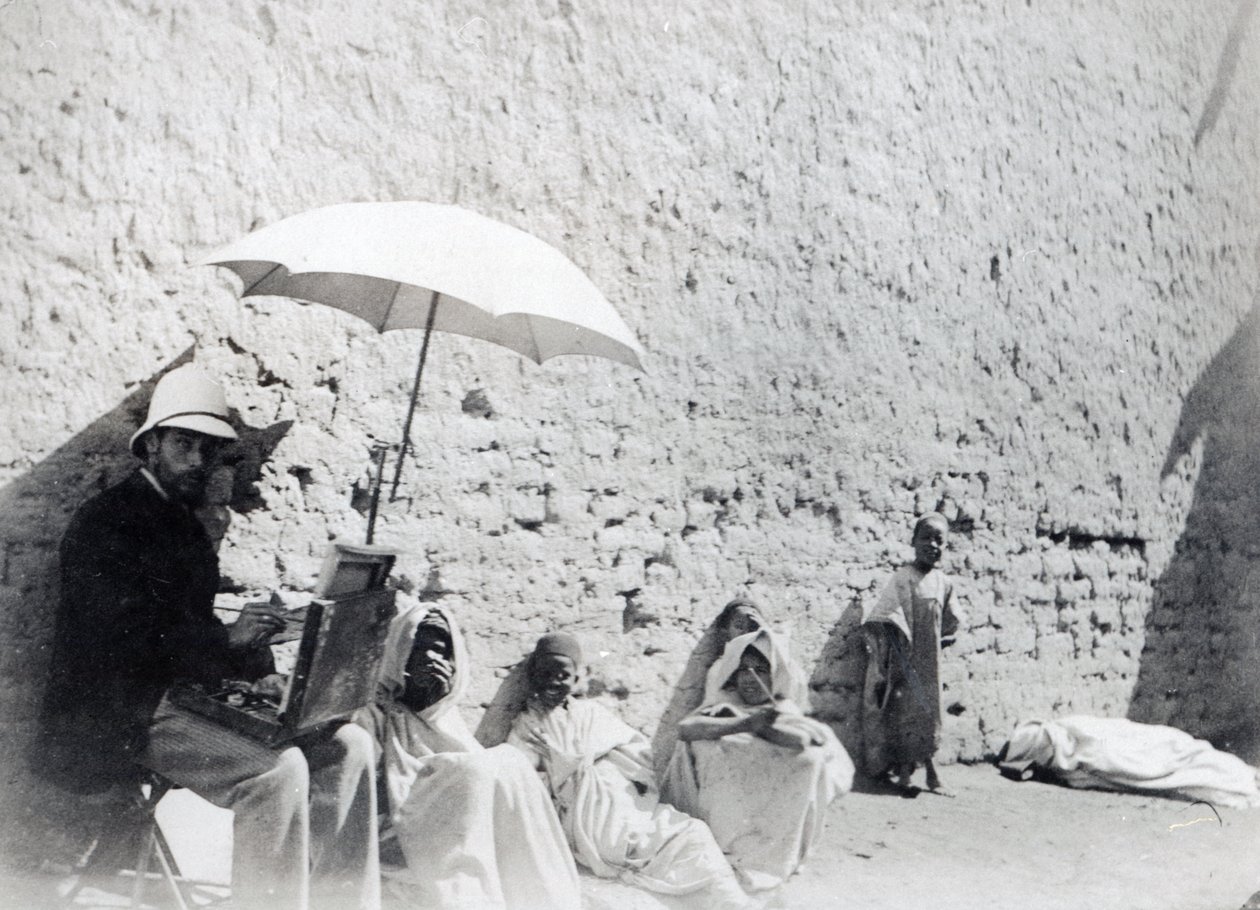 Paul Albert Laurens che dipinge a Biskra, Algeria, 1892 da French Photographer